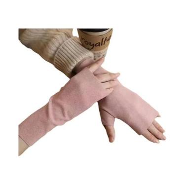 Imagem de Luvas Femininas De Veludo Quentes Meio Dedo Outono Inverno Com Dedos A