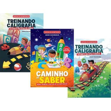 Imagem de Kit 3 Cartilhas Alfabetização Infantil Caligrafia Letra Cursiva Forma 