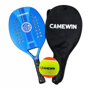 Imagem de Raquete Beach Tennis Camewin Fibra de Carbono + Bolinha, Azul
