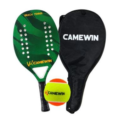 Imagem de Raquete Beach Tennis Camewin Fibra de Carbono + Bolinha, Verde militar