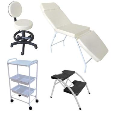Imagem de Kit Completo Clínica Estética Maca 3 Posições, Mocho com Encosto e Aro