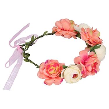 Imagem de Faixa de cabeça de flores, coroa de cabelo floral para casamentos, festas, festivais, praia, tirar fotos (coral bege)