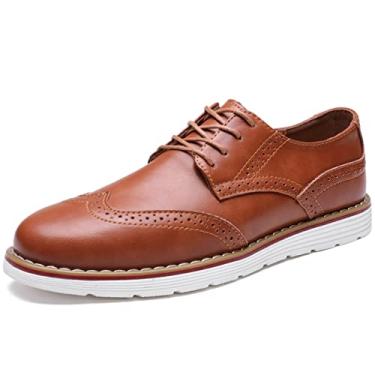 Imagem de QHBPMGAD Tênis masculino Oxford sapato social - Brogue sapato de couro elegante Wingtip masculino cadarço plataforma retrô sapato único, Marrom, 9.5