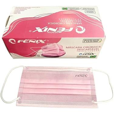 Imagem de 100 UN - Mascara descartavel tripla Rosa cirurgica com clip nasal - Mundial Fenix