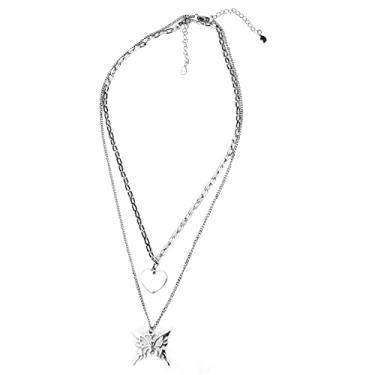 Imagem de Entatial Colar de corrente, colar de clavícula, pingente de coração, 2 peças para festivais