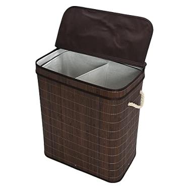 Imagem de Mimo Style Cesto Duplo de Bambu Escuro Com Tampa para Roupas Sujas. Ideal para Lavanderia, Banheiro e Quarto. Impermeável e Ajuda a Inibir Odores, Material de Qualidade e Durável, BM20200