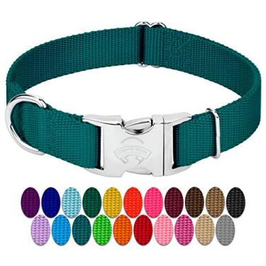 Imagem de Coleira para cães Country Brook Petz de nylon premium com fivela de metal para raças pequenas, médias e grandes - Seleção de cores vibrantes acima de 30 cm (pequeno, 9,5 cm, azul-petróleo)
