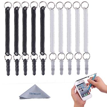 Imagem de Stylus Tether, Wisdompro Pacote com 10 cordões elásticos destacáveis/cordões com conector de fone de ouvido de 3,5 mm para canetas Stylus, Black / Clear
