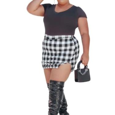 Imagem de Short Saia Xadrez Plus Size Vermelho E Preto E Branco Veste até o 50