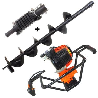 Imagem de Perfurador de Solo Profissional Para Silvicultura Vulcan VPS520 á Gasolina 2T 52cc 2,5hp Potente e Econômico Com Broca 80x12cm + Amortecedor de Broca