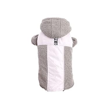 Imagem de Foern Moletom com capuz para cães, suéter macio e quente com forro de lã em anel D no outono inverno ao ar livre, casaco para cães pequenos e médios, cinza, M: 38 cm/15,0 pol