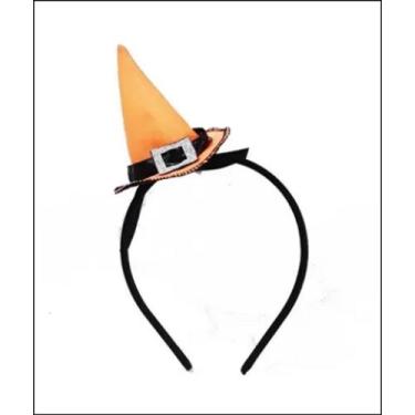 Imagem de Tiara Com Mini Chapéu De Bruxa Laranja - Halloween - Brazucapas
