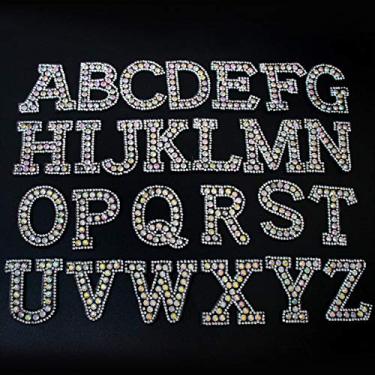 Imagem de 26 pçs strass alfabeto letras remendos bordados costurar no remendo letras A-Z apliques para roupas mochilas jeans camiseta bonés