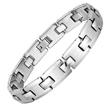 Imagem de Urban Jewelry Coleção de pulseiras masculinas de carboneto de tungstênio – 21 a 21,6 cm de comprimento, corrente pesada de 10 mm, estilos de cruz, trilha, caixa e trigo, resistente a arranhões e