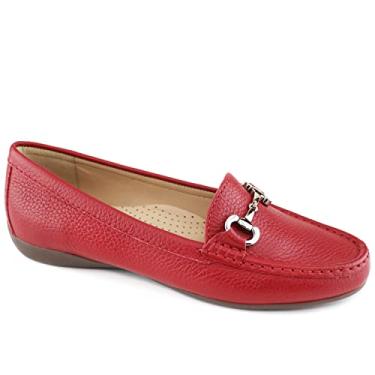Imagem de Mocassim feminino de couro genuíno com fivela, Vermelho granulado, 36