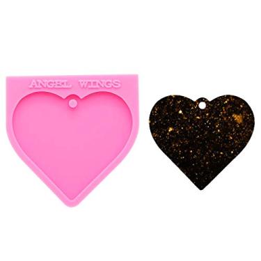 Imagem de Angel Wings Moldes de chaveiro de coração brilhante molde de silicone de resina para colar faça você mesmo moldes de fabricação de joias porta-chaves bolsa pingente molde de argila polímero