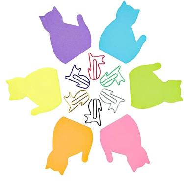 Imagem de Presentes para amantes de gatos para mulheres meninas, conjunto de notas adesivas para gatos clipes de papel para gatos suprimentos e acessórios de escritório, presentes para gatos para amantes de gatos suprimentos de anotação de livro
