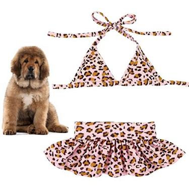 Imagem de Conjunto de biquíni para cachorro verão divertido maiô de praia confortável 2 peças/conjunto casual alça ajustável vestido de saia de banho para piscina, marrom, P (peito: 35 cm)
