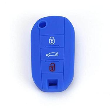 Imagem de YJADHU Capa de chave de carro flip capa protetora de chave de carro, apto para Peugeot 508 301 2008 3008 408 4008 308 Citroen C4 CACTUS C5 C3 C4L, azul, 1 peça