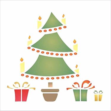 Imagem de Stencil de Plástico para Pintura OPA 14 x 14 cm - 1108 Árvore e Presente