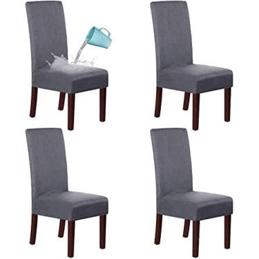 Imagem de Capas De Cadeira De Sala De Jantar De Camurça Capa Protetora De Cadeira De Veludo Repelente De Água Para Sala De Jantar, Protetor De Cadeira De Encosto Alto Removível Com Estiramento Macio,Aço Cin
