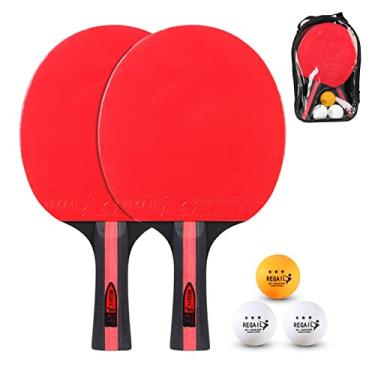 Imagem de mewmewcat Conjunto de Raquetes de Ping Pong e Tênis de Mesa com 2 Raquetes de Ping Pong com 3 Bolas e Bolsa de Transporte para Iniciantes Meninos Meninas