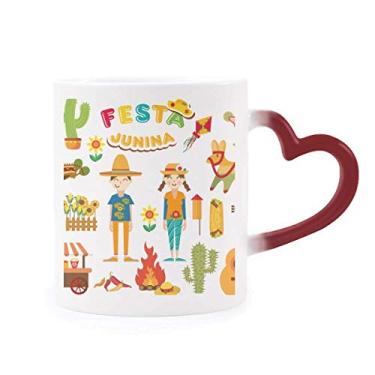 Imagem de Caneca sensível ao calor com ilustração do festival de guitarra e cacto de fogo sorrindo copo de grés que muda de cor vermelha
