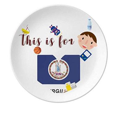 Imagem de Bandeira do Estado Americano Contour Virginia Prato de Porcelana Prato Redondo Menino Homem