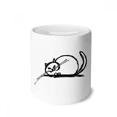 Imagem de DIYthinker Caixa para dinheiro de gato pesado encaracolado Crazy Line caixa de cerâmica porta-moedas presente de cofrinho
