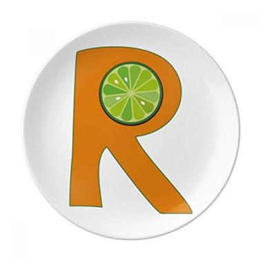 Imagem de Prato de frutas laranja R alfabeto decorativo de porcelana salver louça de jantar