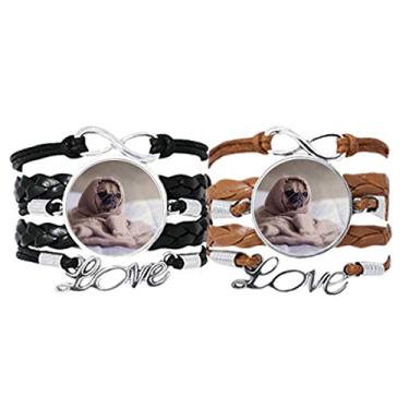 Imagem de DIYthinker Bulldog Pet Animal Lonely Pulseira de mão com corda de couro, conjunto duplo para presente