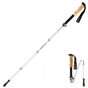 Imagem de C/H Bastões de caminhada dobráveis para trilhas, bastão de fibra de carbono para mochilão, sistema antichoque e trava rápida, telescópico, dobrável, ultraleve para caminhadas, acampamento (pacote com 2)