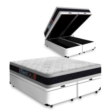 Imagem de Cama Box Baú Super King + Colchão Espuma D45 Castor Black & White D45 Double Face 193x203x69cm