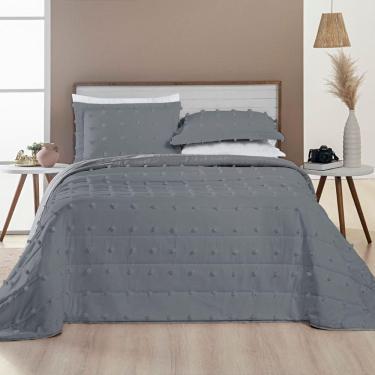 Imagem de Kit Cobre Leito Colcha Alexa Pompom Casal Padrão Dupla Face Micropercal 3 Peças - Cinza