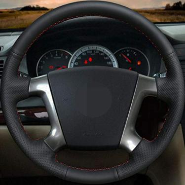 Imagem de TPHJRM Capa de volante de carro couro artificial costurado à mão, apto para Chevrolet Epica 2006 2007 2008 2009 2010 2011 2012 2013