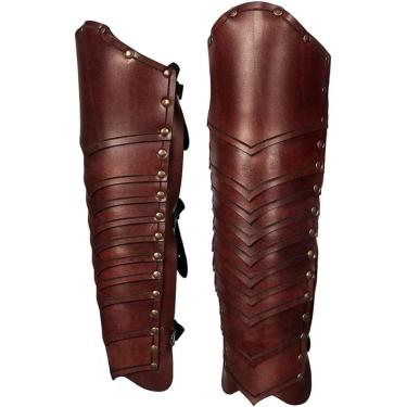 Imagem de Spats de botas medievais caneleiras de caminhada armadura retrô renascentista Sarai capa de sapato de couro PU ajustável vintage guarda perna polainas, para acessórios de cosplay, marrom