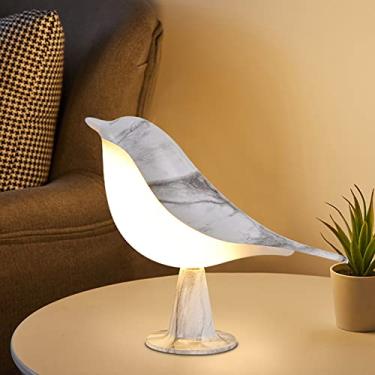 Imagem de RXMORI Abajur de mesa com controle de toque de cabeceira, abajur LED de pássaro regulável de 3 vias, abajur criativo de cabeceira com porta USB, abajur decorativo para carro luz noturna(Mármore)