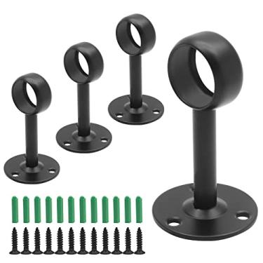 Imagem de Biaungdo Suporte para varão de cortina de 2,5 cm, suporte para varão de flange de aço inoxidável, suporte para varão de armário, suporte de varão de cortina de teto com kit de parafusos de âncora, 4 peças - preto