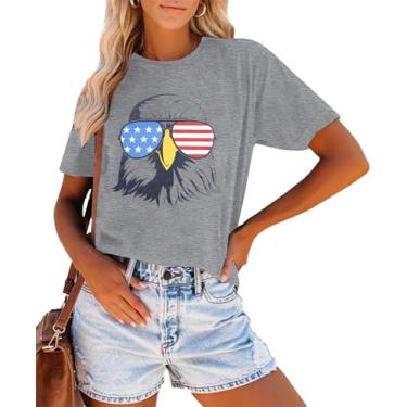Imagem de Camisetas patrióticas femininas 4 de julho bandeira americana águia com óculos de sol camiseta Dia da Independência, Cinza claro, P