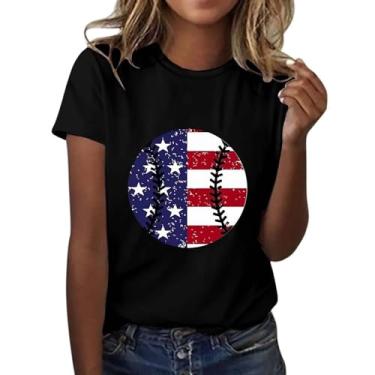 Imagem de Camiseta feminina para o dia da memória dos EUA camiseta patriótica verão, Branco, G