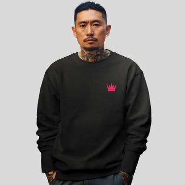 Imagem de Blusa De Frio Moletom Masculino Sem Capuz Careca Flanelado Algodão Coroa Rosa-Masculino