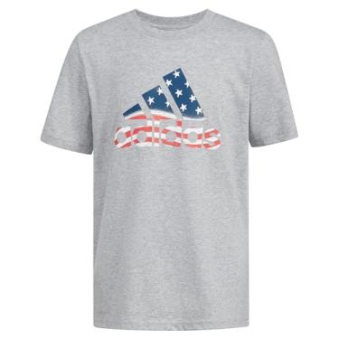 Imagem de adidas Camiseta estampada de algodão de manga curta para meninos, Bandeira cinza mesclada, GG