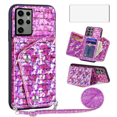 Imagem de Asuwish Capa de telefone para Samsung Galaxy S23 Ultra 5G Capa carteira com protetor de tela e suporte para cartão de couro brilhante acessórios para celular S23Ultra 23S S 23 23Ultra 17.3 cm feminino