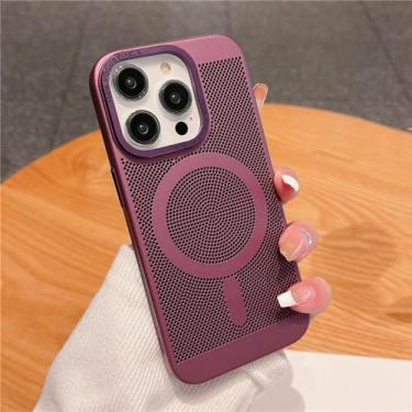 Imagem de Capa magnética de grade de malha de dissipação de calor ultrafina para iPhone 15 13 12 14 11 Pro Max Matte Hard Steel Magsafing Cove, vinho tinto, para iPhone 14 Plus