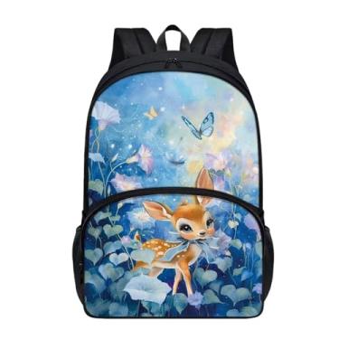 Imagem de Suobstales Mochila casual de 43 cm, mochila leve para livros, bolsa de ombro com bolso com zíper para crianças e adolescentes, Flor de borboleta de veado, One Size