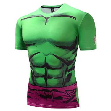 Imagem de GYM GALA Camiseta masculina The Hulk casual e esportiva manga curta camiseta de compressão impressa 3D, Light Green, XX-Large