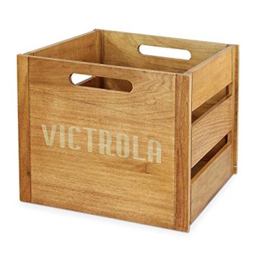 Imagem de Victrola Caixa de disco de madeira – Suporte de álbum e organizador para todos os discos, comporta mais de 50 vinis, acabamento de madeira elegante, fácil instalação, design elegante
