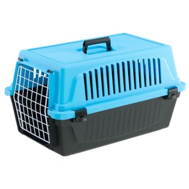 Imagem de Ferplast ATLAS 20 EL, Transportador rígido para cães e gatos de pequeno porte, porta de aço revestida de plástico, grades de ventilação, azul, P