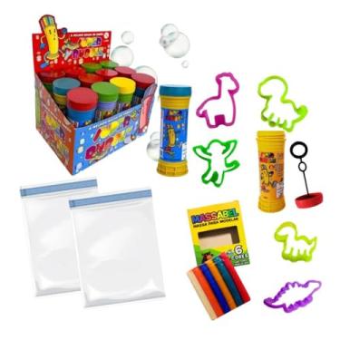 Imagem de Kit Brinquedos 40 Massinha De Modelar + 40 Bolha De Sabao + 40 Forminhas + 40 Saquinhos Para Lembrancinhas de Festa Infantil Aniversário Crianças