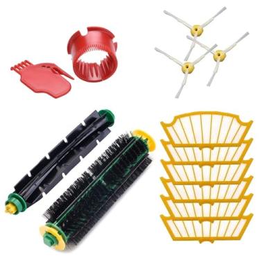 Imagem de Peças de reposição compatíveis com iRobot Roomba série 500 555 560 561 562 570 581 e outros modelos com cabeça de limpeza verde ou vermelha – 2 escovas de rolo, 6 filtros, 3 escovas laterais + 2